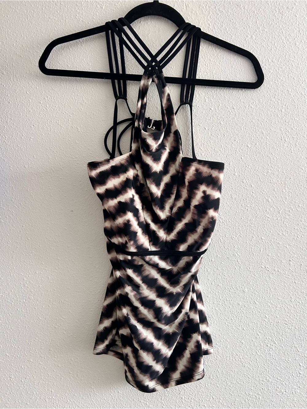 Malibu Black and Cream Tie-Dye Halter Tank with Strappy Back